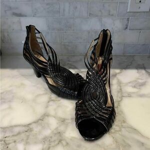 Miz Mooz Black Strappy Swirl Heels